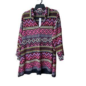 Boho Chic Woven Top Black & Bold Colors‎ Sz XL